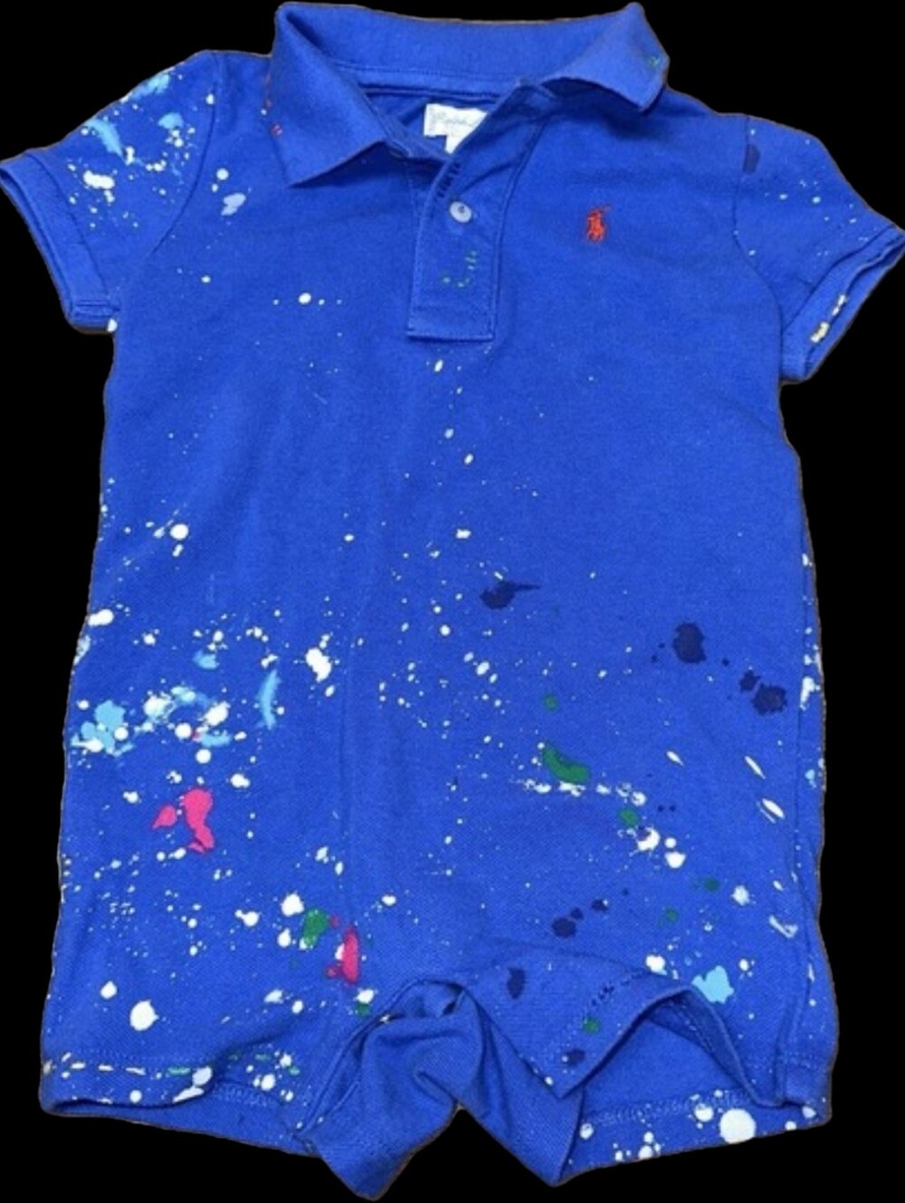 Ralph Lauren Royal Blue Paint-Splatter Polo Romper